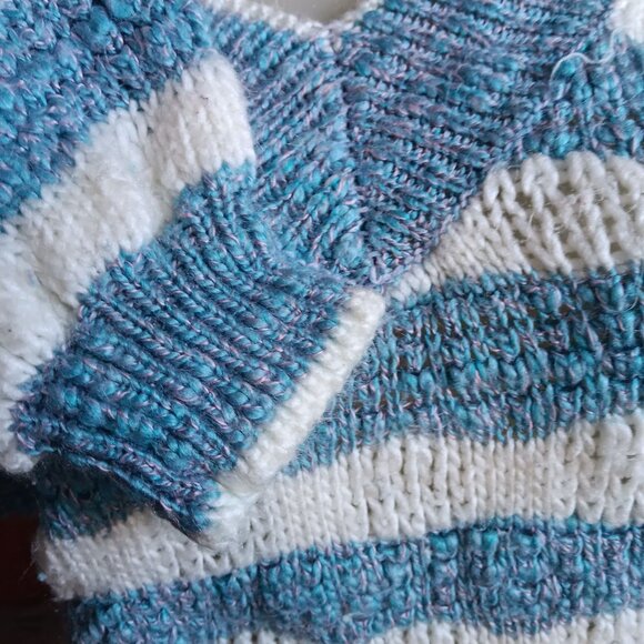 Women's Medium Preppy Sweater Vintage Oversize V-Neck Striped Valley girl 80s - Picture 5 of 7